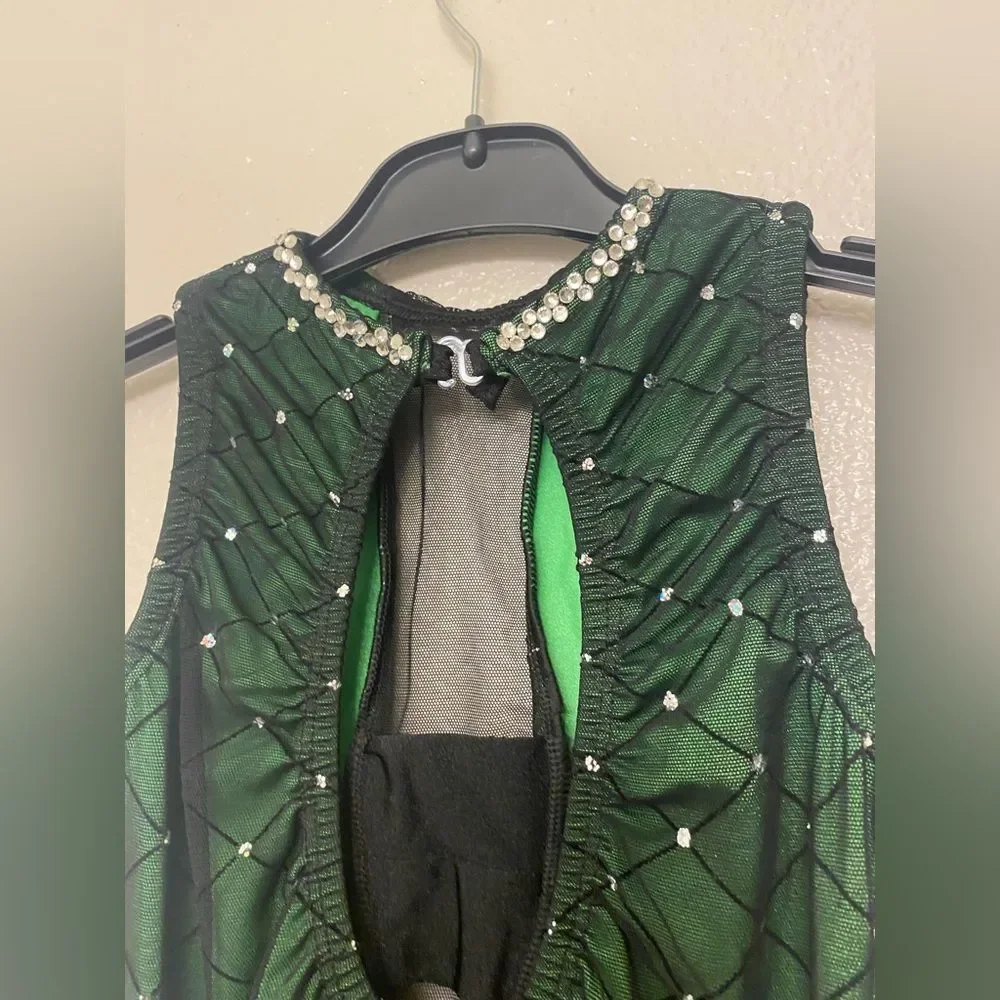 Pumpers dance costume competition lyrical Black green mesh illusion LC child